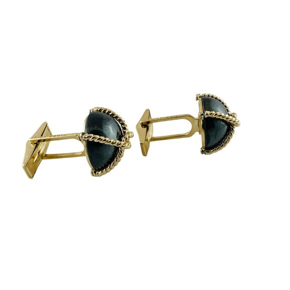 Vintage Tiffany & Co. 14K Yellow Gold Hematite Cable Cufflinks #15250